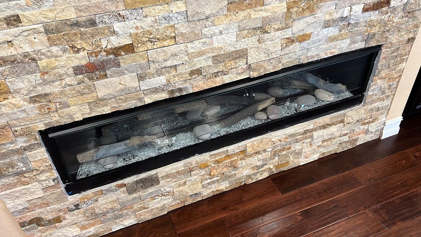 Gas fireplace insert with stacked stone surround, Fort Myers FL
